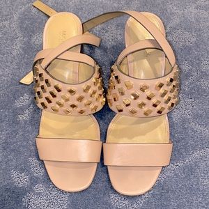 Michael Kors Gold Studded Nude/Blush Block Heels